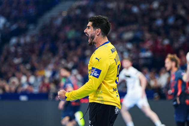 Jubel nach Parade Remi Desbonnet (Montpellier Handball, 92) GER, Montpellier Handball vs. THW Kiel, Handball, EHF European League, Halbfinale, Saison 2025 2026, 30.05.2026 GER, Montpellier Handball vs. THW Kiel, Handball, EHF European League, Halbfinale, Saison 2025 2026, 30.05.2026 Hamburg Copyright: xEibner-Pressefoto MarcelxvonxFehrnx EP_MFN