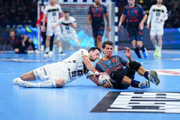 Veron Nacinovic (THW Kiel, 93), Diego Simonet (Montpellier Handball, 04) GER, Montpellier Handball vs. THW Kiel, Handball, EHF European League, Halbfinale, Saison 2025 2026, 30.05.2026 GER, Montpellier Handball vs. THW Kiel, Handball, EHF European League, Halbfinale, Saison 2025 2026, 30.05.2026 Hamburg Copyright: xEibner-Pressefoto MarcelxvonxFehrnx EP_MFN