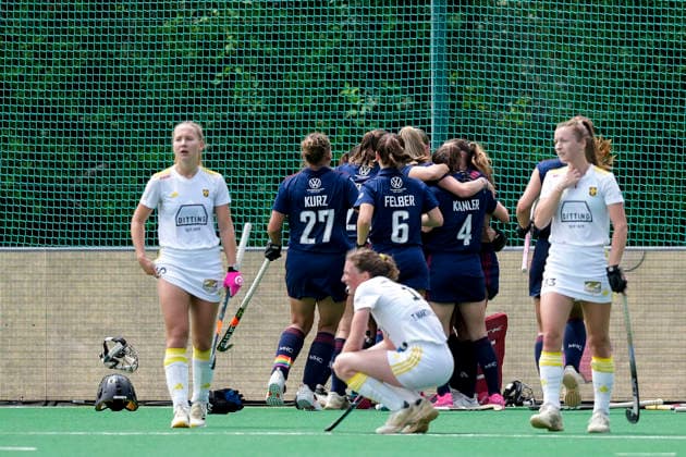 Spielerinnen vom Mannheimer HC (MHC), Jubel nach dem Schlusspfiff, Freude über den Sieg, Sieger, Gewinner, jubelt, jubeln, fröhlich, positiv, freut sich, freuen, optimistisch, Highlight, Action, Aktion, 30.05.2026, Bonn (Deutschland), Hockey, Deutsche Meisterschaft, Halbfinale, Damen, Mannheimer HC - Harvestehuder THC