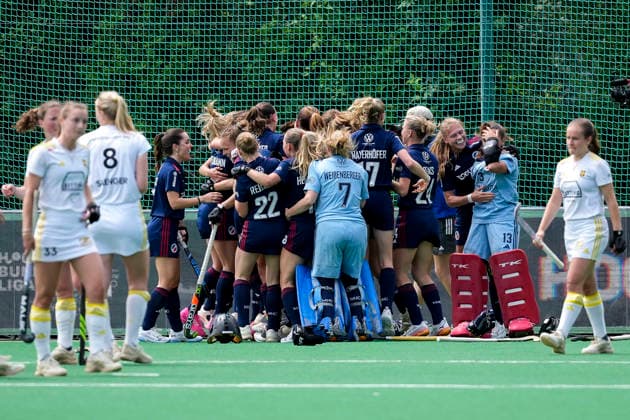 Spielerinnen vom Mannheimer HC (MHC), Jubel nach dem Schlusspfiff, Freude über den Sieg, Sieger, Gewinner, jubelt, jubeln, fröhlich, positiv, freut sich, freuen, optimistisch, Highlight, Action, Aktion, 30.05.2026, Bonn (Deutschland), Hockey, Deutsche Meisterschaft, Halbfinale, Damen, Mannheimer HC - Harvestehuder THC