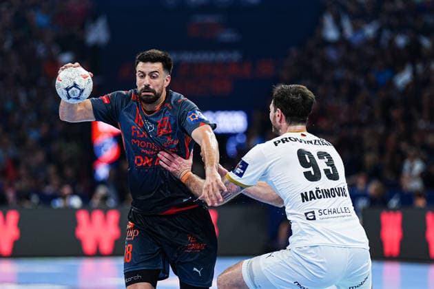 Agustin Cascado Marcelo (Montpellier Handball, 18), Veron Nacinovic (THW Kiel, 93) GER, Montpellier Handball vs. THW Kiel, Handball, EHF European League, Halbfinale, Saison 2025 2026, 30.05.2026 GER, Montpellier Handball vs. THW Kiel, Handball, EHF European League, Halbfinale, Saison 2025 2026, 30.05.2026 Hamburg Copyright: xEibner-Pressefoto MarcelxvonxFehrnx EP_MFN