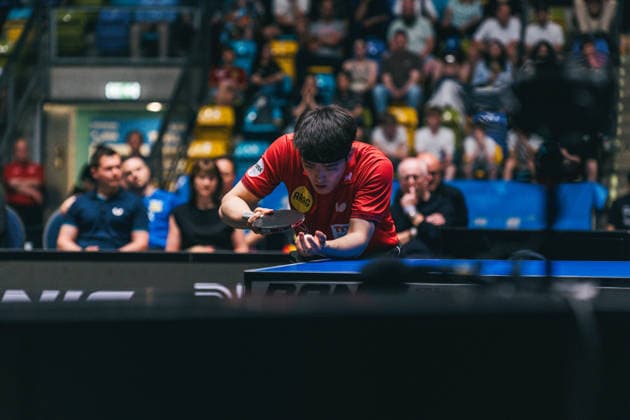 30.05.2026 Tischtennis, Herren, TTBL, Bundesliga, Playoff, Final Four, 1. FC Saarbrücken, Borussia Düsseldorf, TTC Schwalbe Bergneustadt, SV Werder Bremen, Halbfinale Dang Qiu (Düsseldorf) Frankfurt am Main, Süwag Energi Hessen Deutschland