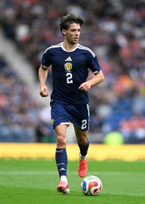 Glasgow, Scotland, 30th May 2026. Aaron Hickey of Scotland during the Scotland vs Curacao International Friendly, Länderspiel, Nationalmannschaft match at Hampden Park, Glasgow. Picture credit should read: Neil Hanna Sportimage EDITORIAL USE ONLY. No use with unauthorised audio, video, data, fixture lists, club league logos or live services. Online in-match use limited to 120 images, no video emulation. No use in betting, games or single club league player publications. SPI_090_NH_Scotland_Curacao SPI-4830-0090