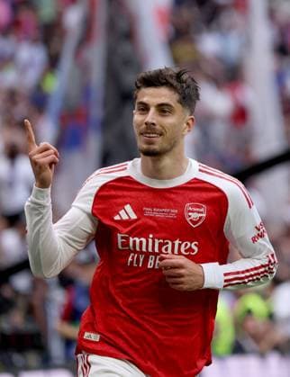 Kai Havertz of Arsenal celebrates scoring their side s first goal of the game Paris Saint-Germain v Arsenal, UEFA Champions League, Final, Football, Puskas Arena, Budapest, Hungary - 30 May 2026Budapest Puskas Arena Hungary EDITORIAL USE ONLY No use with unauthorised audio, video, data, fixture lists, club league logos or live services. Online in-match use limited to 120 images, no video emulation. No use in betting, games or single club league player publications. Copyright: xAhmadxMora Shutterstockx 16902827t