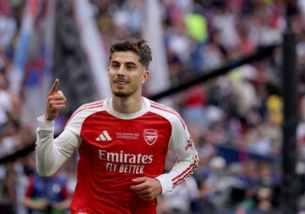 Kai Havertz of Arsenal celebrates scoring their side s first goal of the game Paris Saint-Germain v Arsenal, UEFA Champions League, Final, Football, Puskas Arena, Budapest, Hungary - 30 May 2026Budapest Puskas Arena Hungary EDITORIAL USE ONLY No use with unauthorised audio, video, data, fixture lists, club league logos or live services. Online in-match use limited to 120 images, no video emulation. No use in betting, games or single club league player publications. Copyright: xAhmadxMora Shutterstockx 16902827s