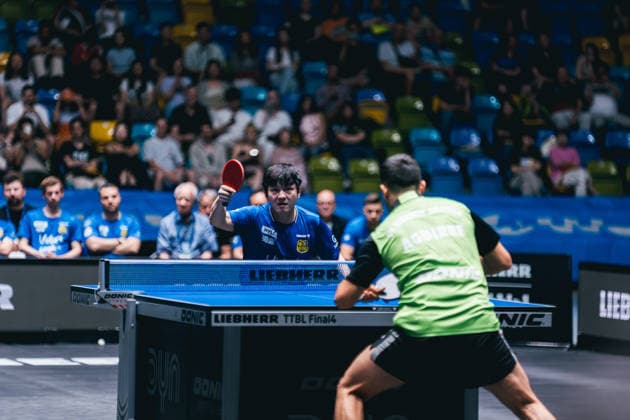 30.05.2026 Tischtennis, Herren, TTBL, Bundesliga, Playoff, Final Four, 1. FC Saarbrücken, Borussia Düsseldorf, TTC Schwalbe Bergneustadt, SV Werder Bremen, Halbfinale Fan Zhendong (Saarbrücken) Frankfurt am Main, Süwag Energi Hessen Deutschland
