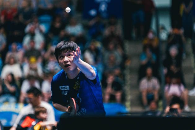 30.05.2026 Tischtennis, Herren, TTBL, Bundesliga, Playoff, Final Four, 1. FC Saarbrücken, Borussia Düsseldorf, TTC Schwalbe Bergneustadt, SV Werder Bremen, Halbfinale Fan Zhendong (Saarbrücken) Frankfurt am Main, Süwag Energi Hessen Deutschland