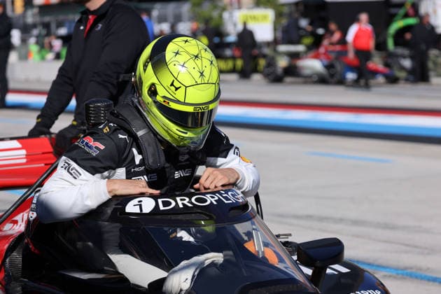 Mike Schumacher (GER) Honda 47 steigt in sein Cockpit, 2. freien Training, GP Detroit, Michigan, USA, 30.05.2026, IndyCar, Indy Car, IRL, USA Serie, Portrait
