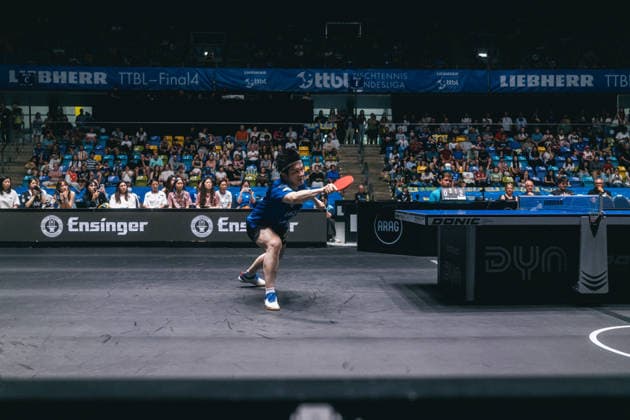 30.05.2026 Tischtennis, Herren, TTBL, Bundesliga, Playoff, Final Four, 1. FC Saarbrücken, Borussia Düsseldorf, TTC Schwalbe Bergneustadt, SV Werder Bremen, Halbfinale Fan Zhendong (Saarbrücken) Frankfurt am Main, Süwag Energi Hessen Deutschland