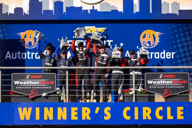 AUTO - IMSA - DETROIT SPORTS CAR CLASSIC 2026 Podium, 10 TAYLOR Ricky (usa), ALBUQUERQUE Filipe (prt), Cadillac Wayne Taylor Racing, Cadillac V-Series.R, 31 AITKEN Jack (gbr), BAMBER Earl (nzl), Cadillac Whelen, Cadillac V-Series.R, 25 ENG Philipp (aut), WITTMANN Marco (deu), BMW M Team WRT, BMW M Hybrid V8, portrait during the Chevrolet Detroit Sports Car Classic, 5th round of the 2026 2026 IMSA SportsCar Championship, on the Streets of Detroit, from May 29 to 31, 2026 in Detroit, Michigan, United States of America - DetroitUnited States Copyright: xJULIENxDELFOSSEx