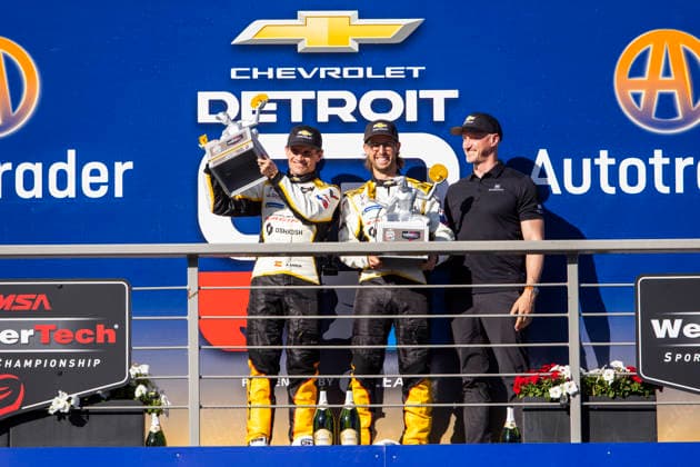 AUTO - IMSA - DETROIT SPORTS CAR CLASSIC 2026 Podium, 03 GARCIA Antonio (esp), SIMS Alexander (gbr), Corvette Racing by Pratt Miller Motorsports, Corvette Z06 GT3.R, portrait during the Chevrolet Detroit Sports Car Classic, 5th round of the 2026 2026 IMSA SportsCar Championship, on the Streets of Detroit, from May 29 to 31, 2026 in Detroit, Michigan, United States of America - DetroitUnited States Copyright: xJULIENxDELFOSSEx