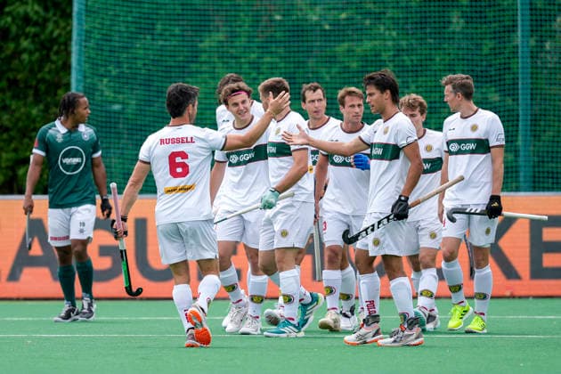 Spieler vom Hamburger Polo Club, jubeln über das Tor zum 1:0, Jubel, Torjubel, Torerfolg, celebrate the goal, goal, celebration, jubelt ueber das Tor, Freuen, Freude, freut sich, optimistisch, positiv, Spielszene, Highlight, Action, Aktion, 31.05.2026, Bonn (Deutschland), Hockey, Deutsche Meisterschaft, Finale, Herren, Hamburger Polo Club - HTC Uhlenhorst Mülheim