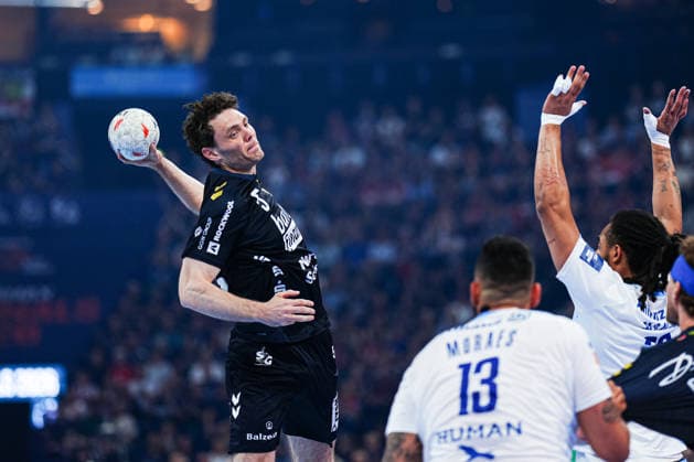 Wurf Tor Niclas Kirkelokke (SG Flensburg-Handewitt, 05) GER, Montpellier Handball vs. SG Flensburg-Handewitt, Handball, EHF European League, Spiel um Platz 3, Saison 2025 2026, 31.05.2026 GER, Montpellier Handball vs. SG Flensburg-Handewitt, Handball, EHF European League, Spiel um Platz 3, Saison 2025 2026, 31.05.2026 Hamburg Copyright: xEibner-Pressefoto MarcelxvonxFehrnx EP_MFN