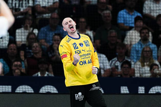 Jubel nach Parade Charles Bolzinger (Montpellier Handball, 12) GER, Montpellier Handball vs. SG Flensburg-Handewitt, Handball, EHF European League, Spiel um Platz 3, Saison 2025 2026, 31.05.2026 GER, Montpellier Handball vs. SG Flensburg-Handewitt, Handball, EHF European League, Spiel um Platz 3, Saison 2025 2026, 31.05.2026 Hamburg Copyright: xEibner-Pressefoto MarcelxvonxFehrnx EP_MFN