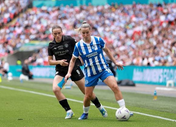Jelena Cankovic of Brighton & Hove Albion in action against Grace Clinton of Manchester City Brighton and Hove Albion Women v Manchester City Women, Adobe Women s FA Cup Final, Football, Wembley Stadium, London, UK - 31 May 2026London Wembley Stadium United Kingdom EDITORIAL USE ONLY No use with unauthorised audio, video, data, fixture lists, club league logos or live services. Online in-match use limited to 120 images, no video emulation. No use in betting, games or single club league player publications. Copyright: xGeorgexTewkesbury Shutterstockx 16898308ba