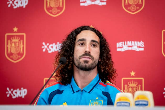 May 31, 2026, Las Rozas, Madrid, Spain: Marc Cucurella, player of Spain National Football Team, during the press conderence of presentation of new sponsors for Spain National Football Team at the Football City (Ciudad del Futbol) on May 31, 2026, in Las Rozas, Spain. Spain National Football Team Sponsors Presentation press conference, PK, Pressekonferenz - ZUMAa181 20260531_zaa_a181_182 Copyright: xAngelxPerezxMecax