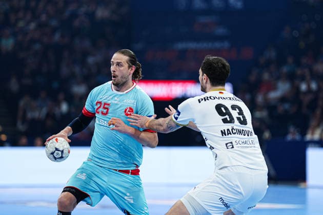 Olle Forsell Schefvert (MT Melsungen, 25), Veron Nacinovic (THW Kiel, 93) GER, THW Kiel vs. MT Melsungen, Handball, EHF European League, Finale, Saison 2025 2026, 31.05.2026 GER, THW Kiel vs. MT Melsungen, Handball, EHF European League, Finale, Saison 2025 2026, 31.05.2026 Hamburg Copyright: xEibner-Pressefoto MarcelxvonxFehrnx EP_MFN
