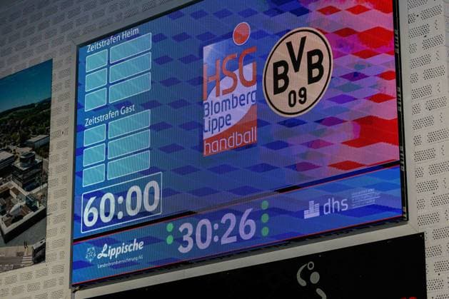 Der Endstand von 30:26 wird auf einer Anzeigetafel angezeigt GER, HSG Blomberg-Lippe vs. Borussia Dortmund, Handball, 1. Bundesliga Frauen, Play-Offs, Finale, Spiel 3, 31.05.2026 GER, HSG Blomberg-Lippe vs. Borussia Dortmund, Handball, 1. Bundesliga Frauen, Play-Offs, Finale, Spiel 3, 31.05.2026 Blomberg Copyright: xEibner-Pressefoto JanxRollingerx EP_JSK