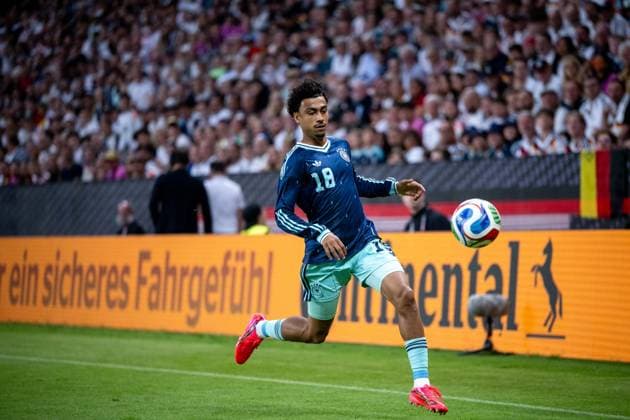 GER, Deutschland vs Finnland, Länderspiel, WM Vorbereitung 2026 31.05.2026, Mewa Arena, Mainz, GER, Deutschland vs Finnland, Länderspiel, WM Vorbereitung 2026, im Bild Nathaniel Brown (Deutschland, 18) am Ball,
