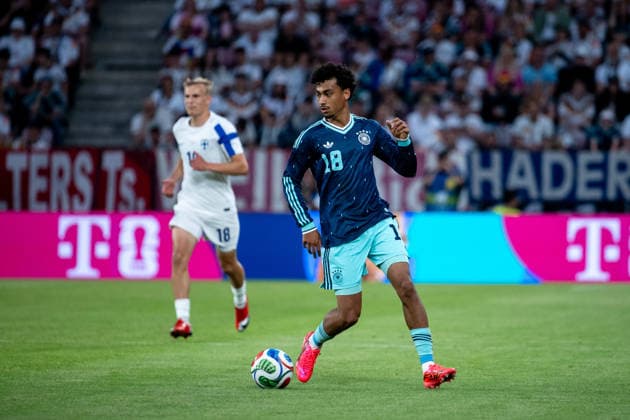 GER, Deutschland vs Finnland, Länderspiel, WM Vorbereitung 2026 31.05.2026, Mewa Arena, Mainz, GER, Deutschland vs Finnland, Länderspiel, WM Vorbereitung 2026, im Bild Nathaniel Brown (Deutschland, 18) am Ball,
