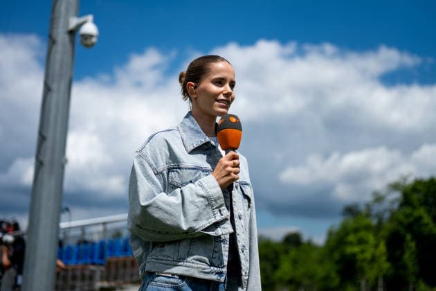 GER, Deutschland vs Finnland, Abschiedsevent und Trainingsspiel, WM Vorbereitung 2026 01.06.2026, DFB Campus, Frankfurt am Main, GER, Deutschland vs Finnland, Abschiedsevent und Trainingsspiel, WM Vorbereitung 2026, im Bild Lili Engels (ZDF TV Moderatorin),