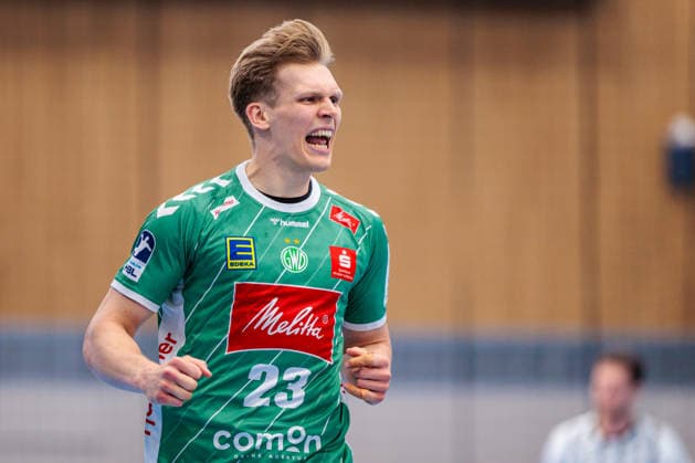 Handball, HBL, TSV GWD Minden - THW Kiel Niclas Benedict Heitkamp (GWD Minden, 23) jubelt ueber einen Torerfolg GER, GWD Minden vs. THW Kiel, Handball, 1. Bundesliga, 33. Spieltag, Spielzeit 2025 2026, 03.06.2026 GER, GWD Minden vs. THW Kiel, Handball, 1. Bundesliga, 33. Spieltag, Spielzeit 2025 2026, 03.06.2026 Minden Copyright: xEibner-Pressefoto JanxRollingerx EP_JSK