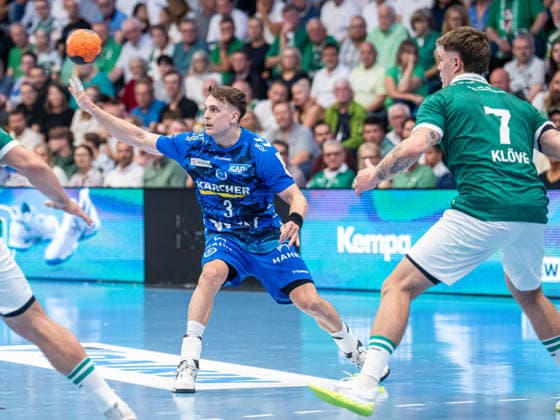 Handball, HBL, Frisch Auf! Göppingen - TVB 1898 Stuttgart #3 Max Haefner (TVB Stuttgart, 03) am Ball, Frisch Auf Goeppingen vs. TVB Stuttgart, Handball, 1. Bundesliga, Herren, Spielzeit 2025 2026, 03.06.2026, Frisch Auf Goeppingen vs. TVB Stuttgart, Handball, 1. Bundesliga, Herren, Spielzeit 2025 2026, 03.06.2026 Goeppingen Copyright: xEibner-Pressefoto MichaelxSchmidx EP_MST