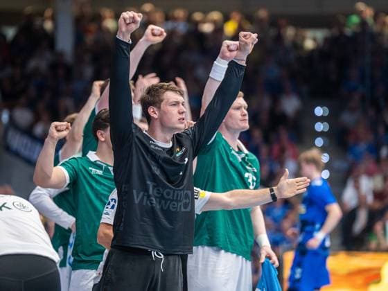 Handball, HBL, Frisch Auf! Göppingen - TVB 1898 Stuttgart #3 Julian Buchele (Frisch Auf Goeppingen, 01) jubelt, Frisch Auf Goeppingen vs. TVB Stuttgart, Handball, 1. Bundesliga, Herren, Spielzeit 2025 2026, 03.06.2026, Frisch Auf Goeppingen vs. TVB Stuttgart, Handball, 1. Bundesliga, Herren, Spielzeit 2025 2026, 03.06.2026 Goeppingen Copyright: xEibner-Pressefoto MichaelxSchmidx EP_MST