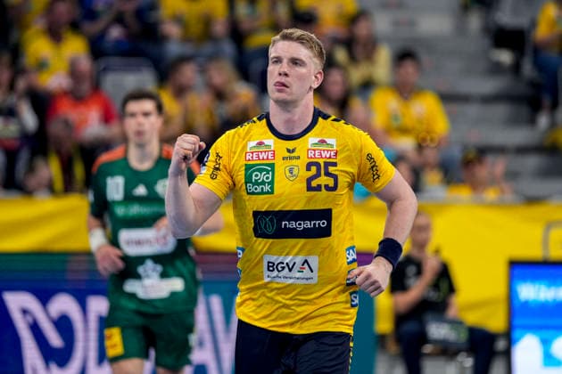 Handball, HBL, Rhein-Neckar Löwen - TSV Hannover-Burgdorf #4 Torschütze Haukur Thrastarson (RNL, 25), Spieler der Rhein-Neckar-Löwen, jubelt über ein Tor, Jubel, jubeln, Torjubel, Torerfolg, celebrate the goal, goal, celebration, jubelt ueber das Tor, Freuen, Freude, freut sich, optimistisch, positiv, Spielszene, Highlight, Einzelbild, Einzelfoto, Aktion, Action, 03.06.2026, Mannheim (Deutschland), Handball, Bundesliga, Rhein-Neckar Löwen - TSV Hannover-Burgdorf