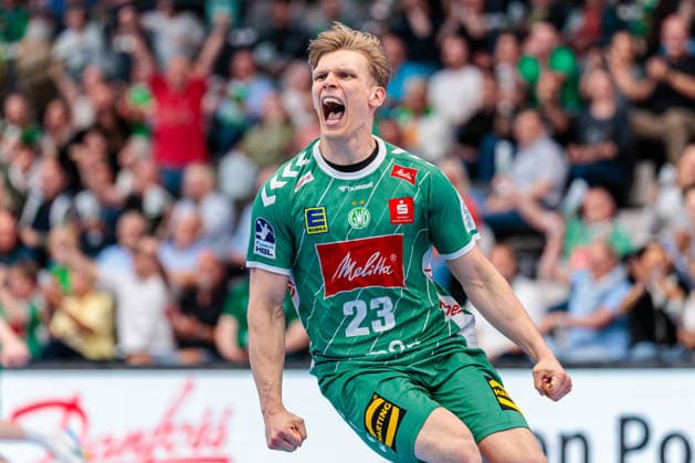 Handball, HBL, TSV GWD Minden - THW Kiel #5 Niclas Benedict Heitkamp (GWD Minden, 23) jubelt ueber einen Torerfolg GER, GWD Minden vs. THW Kiel, Handball, 1. Bundesliga, 33. Spieltag, Spielzeit 2025 2026, 03.06.2026 GER, GWD Minden vs. THW Kiel, Handball, 1. Bundesliga, 33. Spieltag, Spielzeit 2025 2026, 03.06.2026 Minden Copyright: xEibner-Pressefoto JanxRollingerx EP_JSK