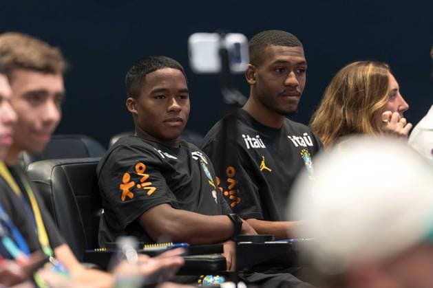 Fußball, FIFA WM 2026, Nationalteam Brasilien, Pressekonferenz Brazilian national team, Nationalteam press conference, PK, Pressekonferenz Endrick and Rayan, players for the Brazilian national team, during a press conference at The Ridge hotel in Basking Ridge, New Jersey, United States, this Wednesday, June 3, 2026. Basking Ridge NJ UNITED STATES Copyright: xWilliamxVolcovx
