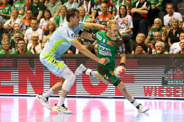 Handball, HBL, SC Magdeburg - VfL Gummersbach #2 03.06.2026, xgox, Handball - Daikin HBL SC Magdeburg - VfL Gummersbach emspor, v.l. Julian Koester (Köster, Gummersbach, 7), Matthias Musche (Magdeburg, 6) Zweikampf, Duell, Kampf, tackle Magdeburg