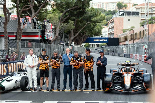June 4, 2026, Monte Carlo, Monte Carlo, Principality of Monaco: MIKA HAKKINEN, OSCAR PIASTRI (81, McLaren Mastercard F1 Team, AUS, Australian F1 Driver, MCL40), ANDREA STELLA, STEFANO DOMENICALI, ZAC BROWN, LANDO NORRIS (1, McLaren Mastercard F1 Team, GBR, British F1 Driver, MCL40), EMERSON FITTIPALDI at the McLaren s 1000th GP celebration during Media Day (Thursday) at the Formula 1 Louis Vuitton Grand Prix de Monaco 2026 in Monte Carlo, Principality of Monaco Monte Carlo Principality of Monaco - ZUMAr193 20260604_zsp_r193_173 Copyright: xSaraxRuffonix
