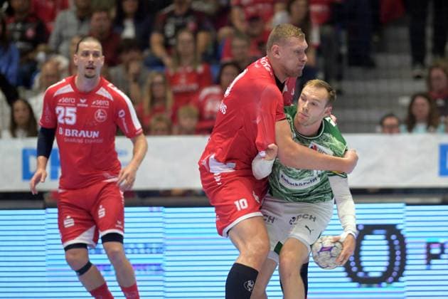 Mathias Gidsel (Fuechse Berlin 19) (am Bal), Dainis Kristopans (MT Melsungen 10), Olle Forsell Schefvert (MT Melsungen 25) , GER, MT Melsungen - Fuechse Berlin, Handball, 1. Bundesliga, 33. Spieltag, Saison 2025 2026, 04.06.2026, GER, MT Melsungen - Fuechse Berlin, Handball, 1. Bundesliga, 33. Spieltag, Saison 2025 2026, 04.06.2026 Kassel Copyright: xEibner-Pressefotox xRolandxSippelx EP_RSL