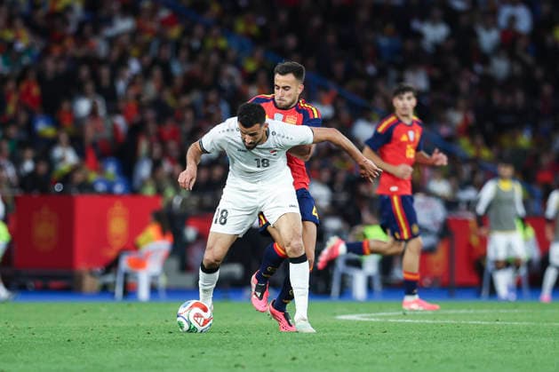 June 4, 2026, A Coruna, A Coruna, SPAIN: Aymen Hussein of Iraq and Eric Garcia of Spain in action during the friendly international football match played between Spain and Iraq ahead the FIFA World Cup, WM, Weltmeisterschaft, Fussball 2026 at Abanca Balaidos stadium on June 04, 2026, in A Coruna, Spain. Spain V Iraq - FIFA World Cup 2026 - ZUMAa181 20260604_zaa_a181_189 Copyright: xIrinaxR.xHipolitox