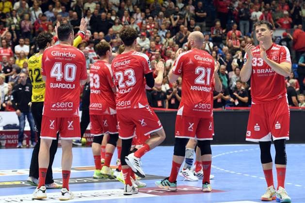 Isaias Guadiola Villaplana (MT Melsungen 40), Marti Soler (MT Melsungen 23), Arnar Freyr Arnarsson (MT Melsungen 21), Aaron Mensing (MT Melsungen 33) , GER, MT Melsungen - Fuechse Berlin, Handball, 1. Bundesliga, 33. Spieltag, Saison 2025 2026, 04.06.2026, GER, MT Melsungen - Fuechse Berlin, Handball, 1. Bundesliga, 33. Spieltag, Saison 2025 2026, 04.06.2026 Kassel Copyright: xEibner-Pressefotox xRolandxSippelx EP_RSL