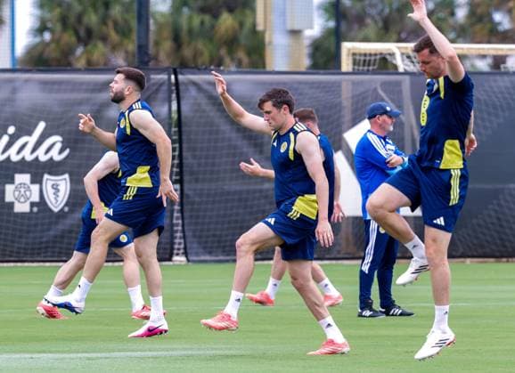 Scotland players during a training session Scotland Training Session, 2026 FIFA World Cup, WM, Weltmeisterschaft, Fussball Football, Florida Blue Training Centre, Florida, USA - 05 Jun 2026Florida Florida Blue Training Centre United States of America EDITORIAL USE ONLY No use with unauthorised audio, video, data, fixture lists, club league logos or live services. Online in-match use limited to 120 images, no video emulation. No use in betting, games or single club league player publications. Copyright: xChrisxArjoon Shutterstockx 16906920o