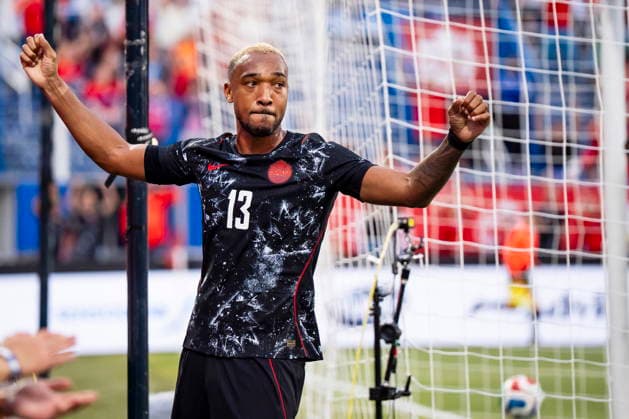 June 5, 2026, Montreal, Pq, Canada: Canada s Derek Cornelius (13) celebrates after Republic of Ireland s Kevin O Toole (7) headed the ball into his own net on a corner kick by Canada s Liam Millar (11) during first half International Friendly, Länderspiel, Nationalmannschaft soccer action in Montreal, on Friday, June 6, 2026. Canada News - June 5, 2026 - ZUMAc35_ 20260605_zaf_c35_113 Copyright: xChristopherxKatsarovx