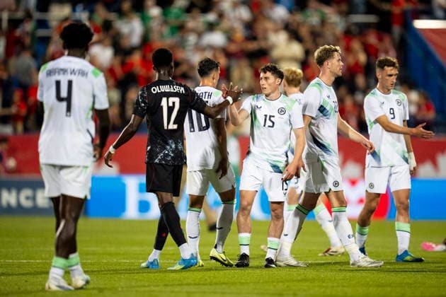 June 5, 2026, Montreal, Pq, Canada: Canada s Tani Oluwaseyi (12) and Republic of Ireland s Jamie McGrath (15) shake hands following International Friendly, Länderspiel, Nationalmannschaft soccer action in Montreal, on Friday, June 5, 2026. Canada News - June 5, 2026 - ZUMAc35_ 20260605_zaf_c35_138 Copyright: xChristopherxKatsarovx