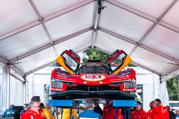 24 HEURES DU MANS 2026 - PESAGE 51 PIER GUIDI Alessandro (ita), CALADO James (gbr), GIOVINAZZI Antonio (ita), Ferrari AF Corse, Ferrari 499P 51, Hypercar, action during Le Pesage of the 24 Hours of Le Mans 2026, 3rd round of the 2026 FIA World Endurance Championship, from June 5 to 6, 2026 on the Place de la RÃ publique in Le Mans, France - Copyright: xDPPIx