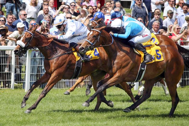 06.06.2026, Iffezheim, Baden-Wuerttemberg, GER - Zauberfloete mit Thore Hammer-Hansen gewinnt den Badener Jugendpreis. Galopprennbahn Baden-Baden, Iffezheim. (Pferd, Jockey, Zauberfloete, Hammer-Hansen, Sieg, Ziel, Zielankunft) 260606B985IFFEZHEIM.JPG
