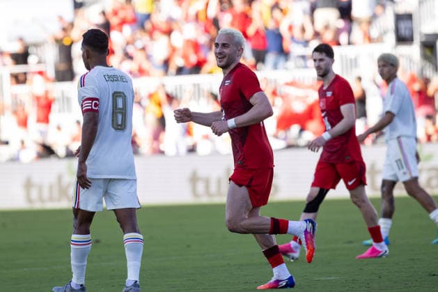 Turkiye v Venezuela - Friendly match FLORIDA, USA - JUNE 6: Baris Alper Yilmaz of Turkiye celebrates after scoring a goal during Turkiye s International Friendly, Länderspiel, Nationalmannschaft game against Venezuela, as preparations continued for the road to the 2026 FIFA World Cup, WM, Weltmeisterschaft, Fussball in Miami, Florida, US on June 6, 2026. Mostafa Bassim Anadolu Florida United States. Editorial use only. Please get in touch for any other usage. Copyright: x2026xAnadoluxMostafaxBassimx
