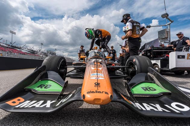 June 6, 2026, Madison, Illinois, USA: IndyCar, Indy Car, IRL, USA SERIES driver, DENNIS HAUGER (R) (19) (NOR) of Aurskog, Norway, qualifies for the Bommarito Automotive Group 500 at World Wide Technology Raceway in MADISON, Illinois, USA. Madison USA - ZUMAa161 20260606_aaa_a161_003 Copyright: xWalterxArce GMGx