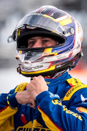 June 6, 2026, Madison, Illinois, USA: IndyCar, Indy Car, IRL, USA SERIES driver, KYFFIN SIMPSON (8) (CYM) of Grand Cayman, Cayman Islands, prepares to practice for the Bommarito Automotive Group 500 at World Wide Technology Raceway in MADISON Illinois. INDYCAR SERIES 2026: Bommarito Automotive Group 500 Kyffin Simpson - ZUMAa161 20260606_aaa_a161_007 Copyright: xWalterxArce GMGx