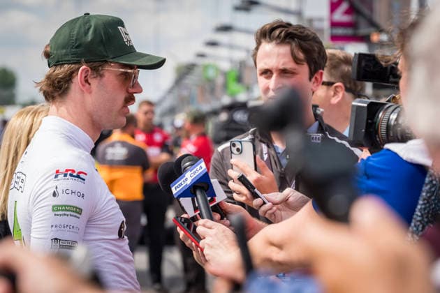 June 6, 2026, Madison, Illinois, USA: IndyCar, Indy Car, IRL, USA SERIES driver, LOUIS FOSTER (45) (ENG) of Odiham, England, takes questions from the media before the Bommarito Automotive Group 500 at World Wide Technology Raceway in MADISON, Illinois, USA. INDYCAR SERIES: June 06, 2026: Bommarito Automotive Group 500: Louis Foster - ZUMAa161 20260606_aaa_a161_025 Copyright: xWalterxArce GMGx