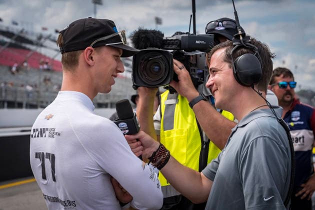 June 6, 2026, Madison, Illinois, USA: IndyCar, Indy Car, IRL, USA SERIES driver, STING RAY ROBB (77) (USA) of Payette, ID, takes questions from the media before the Bommarito Automotive Group 500 at World Wide Technology Raceway in MADISON, Illinois, USA. Madison USA - ZUMAa161 20260606_aaa_a161_018 Copyright: xWalterxArce GMGx