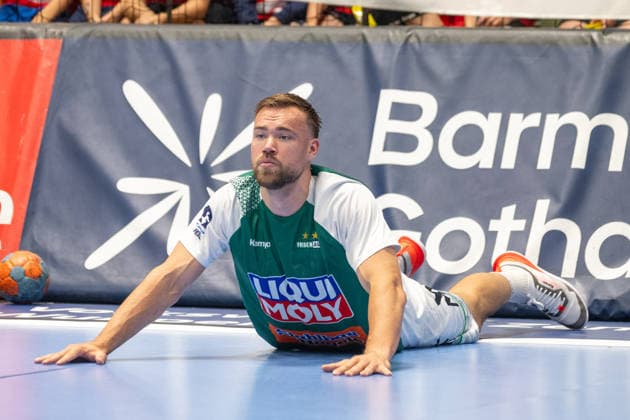 Ludvig Jurmala Astroem (FRISCH AUF! Goeppingen, 25) beim Dehnen. Bergischer HC vs. Frisch Auf! Goeppingen, Handball, DAIKIN HBL, 34. Spieltag, Saison 2025 2026, 07.06.2026 Bergischer HC vs. Frisch Auf! Goeppingen, Handball, DAIKIN HBL, 34. Spieltag, Saison 2025 2026, 07.06.2026 Wuppertal