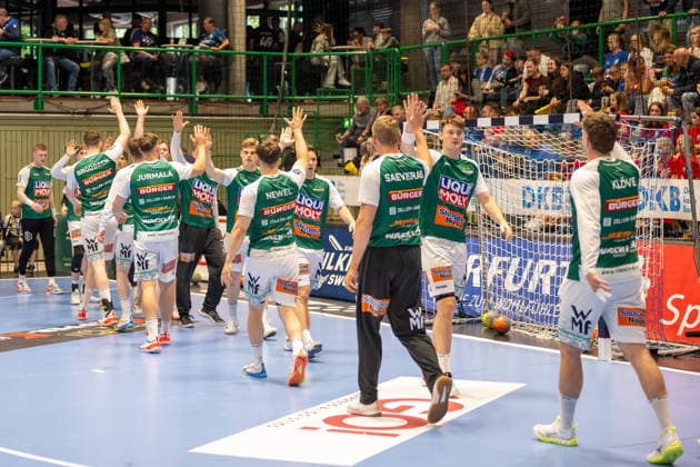 Die Mannschaft aus Goeppingen motiviert sich vor dem letzten Spiel. Bergischer HC vs. Frisch Auf! Goeppingen, Handball, DAIKIN HBL, 34. Spieltag, Saison 2025 2026, 07.06.2026 Bergischer HC vs. Frisch Auf! Goeppingen, Handball, DAIKIN HBL, 34. Spieltag, Saison 2025 2026, 07.06.2026 Wuppertal