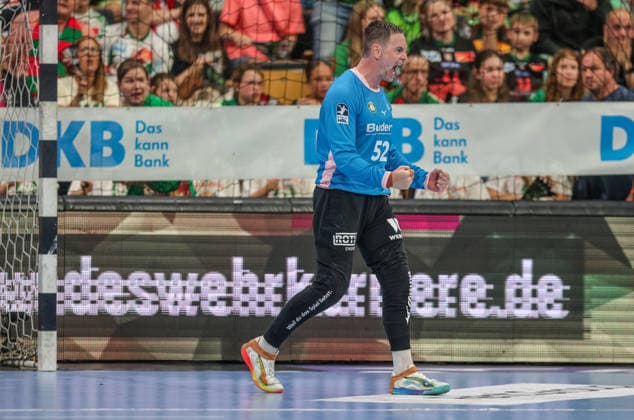 GER, Wetzlar, HSG Wetzlar vs SC Magdeburg, Daikin Handball-Bundesliga, Handball, HBL, Spielzeit 2025 2026, Buderus Arena Wetzlar, 34. Spieltag im Bild: Andreas Palicka (HSG Wetzlar 52), Parade nach Torwurf, Jubel, Emotionen und Freude DFB DFL REGULATIONS PROHIBIT ANY USE OF PHOTOGRAPHS AS IMAGE SEQUENCES AND OR QUASI-VIDEO, 07.06.2026