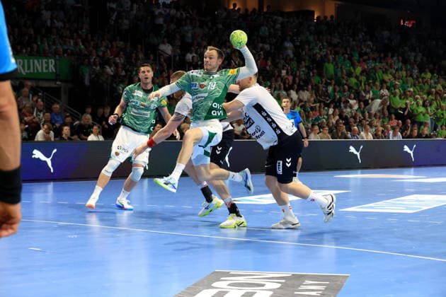 DEU, DHB, 1.HBL, Fuechse Berlin vs. Flensburger-Handewitt, 07.06.2026, Max-Schmeling-Halle, Berlin, DEU, DHB, 1.HBL, Fuechse Berlin vs. Flensburger-Handewitt, im Bild Mathias Gidsel (Fuechse Berlin 19)